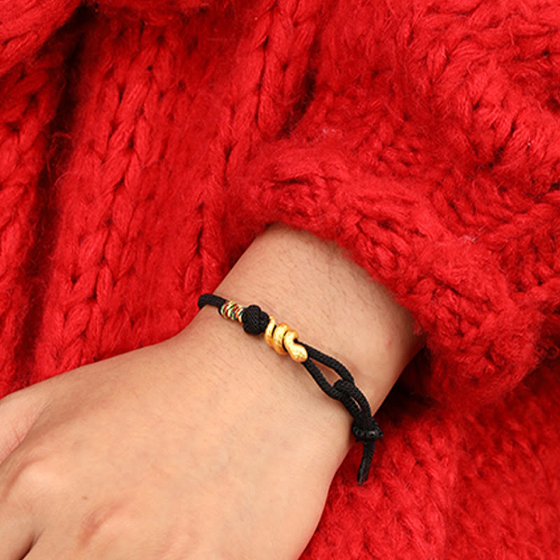 Fortune Jewel 999 Gold Year of the Snake Design Handmade Luck Protection Rope Braided Bracelet