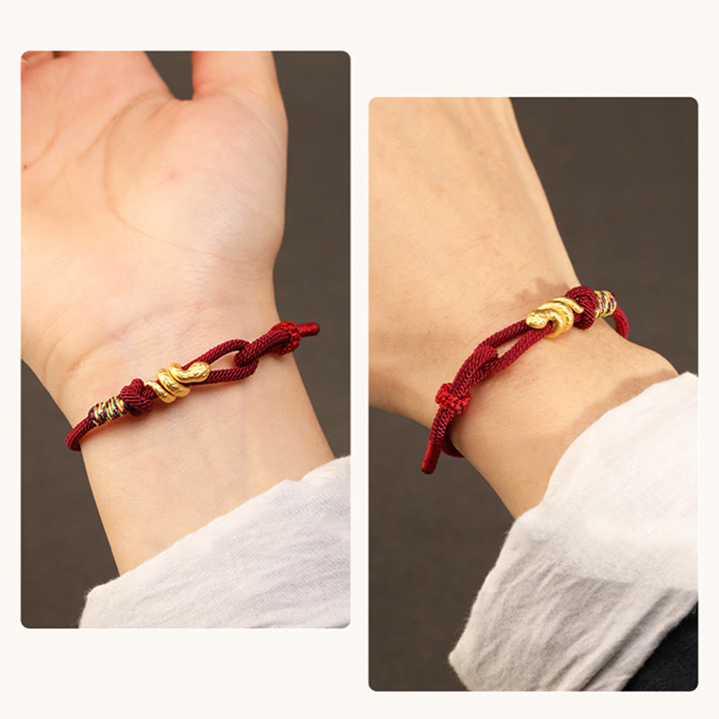 Fortune Jewel 999 Gold Year of the Snake Design Handmade Luck Protection Rope Braided Bracelet