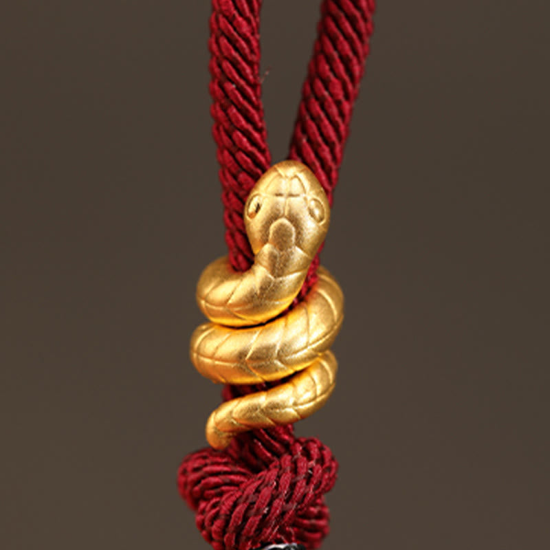 Fortune Jewel 999 Gold Year of the Snake Design Handmade Luck Protection Rope Braided Bracelet