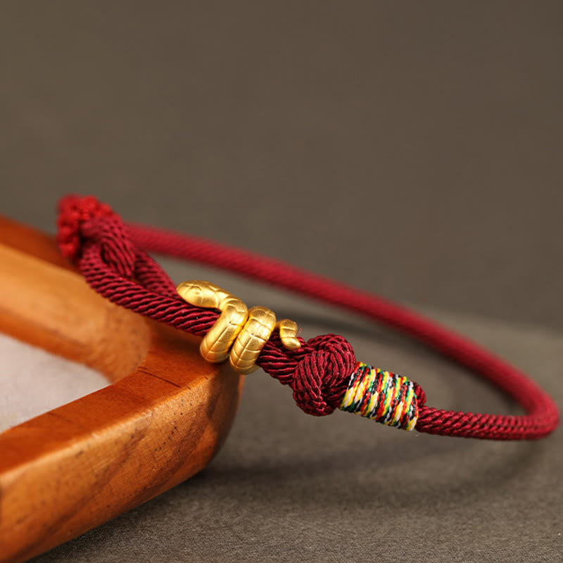 Fortune Jewel 999 Gold Year of the Snake Design Handmade Luck Protection Rope Braided Bracelet