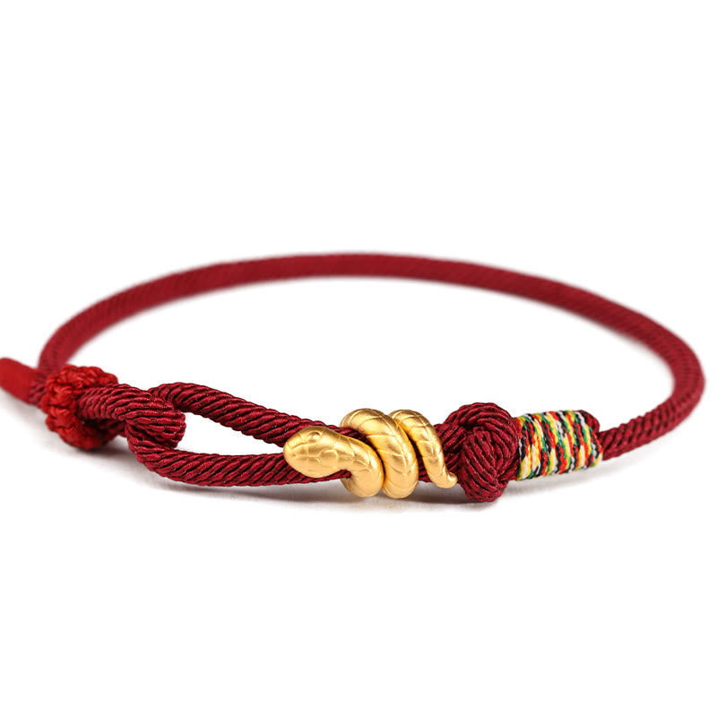 Fortune Jewel 999 Gold Year of the Snake Design Handmade Luck Protection Rope Braided Bracelet