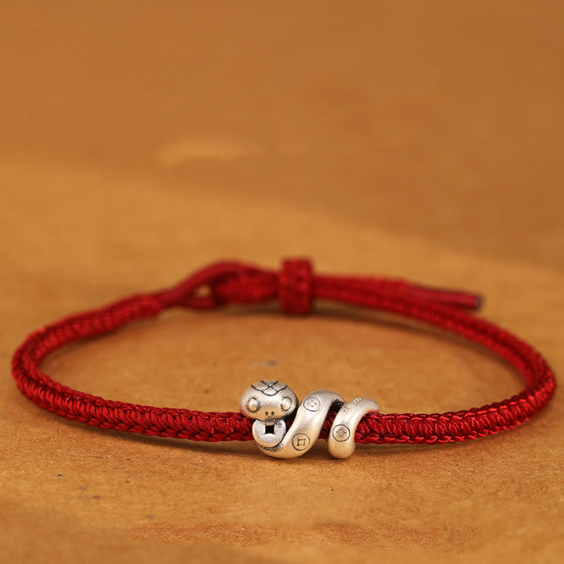 Fortune Jewel 999 Sterling Silver Year of the Snake Handmade Copper Coin Protection Braided Bracelet