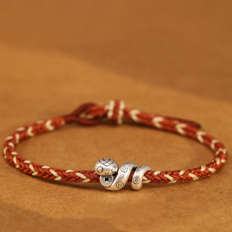 Fortune Jewel 999 Sterling Silver Year of the Snake Handmade Copper Coin Protection Braided Bracelet