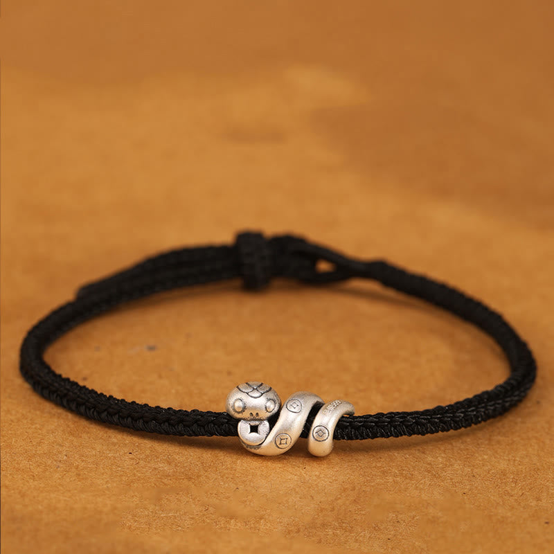 Fortune Jewel 999 Sterling Silver Year of the Snake Handmade Copper Coin Protection Braided Bracelet