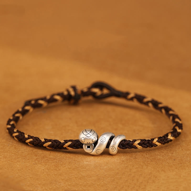 Fortune Jewel 999 Sterling Silver Year of the Snake Handmade Copper Coin Protection Braided Bracelet