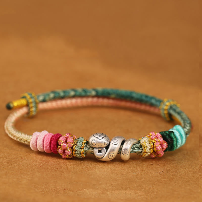 Fortune Jewel 999 Sterling Silver Year of the Snake Handmade Copper Coin Protection Braided Bracelet