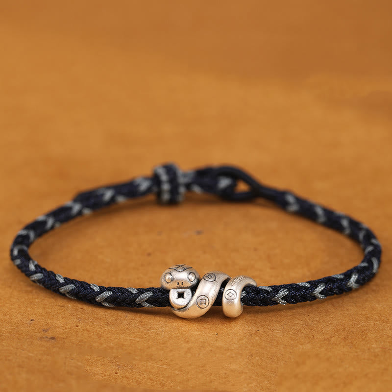 Fortune Jewel 999 Sterling Silver Year of the Snake Handmade Copper Coin Protection Braided Bracelet