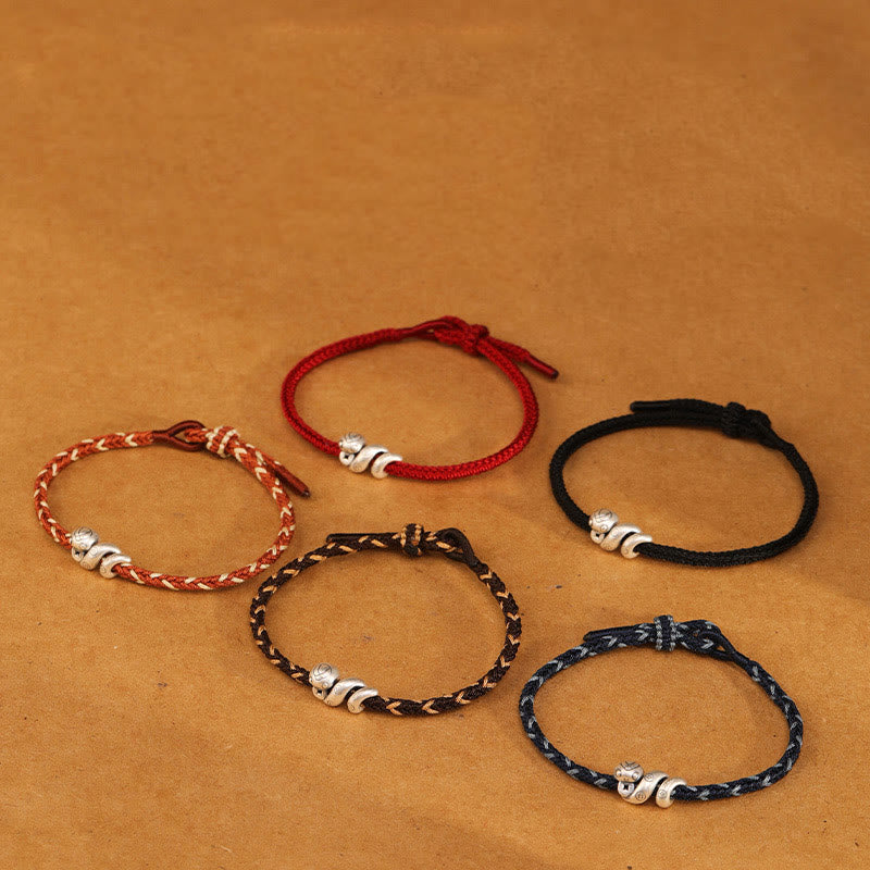 Fortune Jewel 999 Sterling Silver Year of the Snake Handmade Copper Coin Protection Braided Bracelet