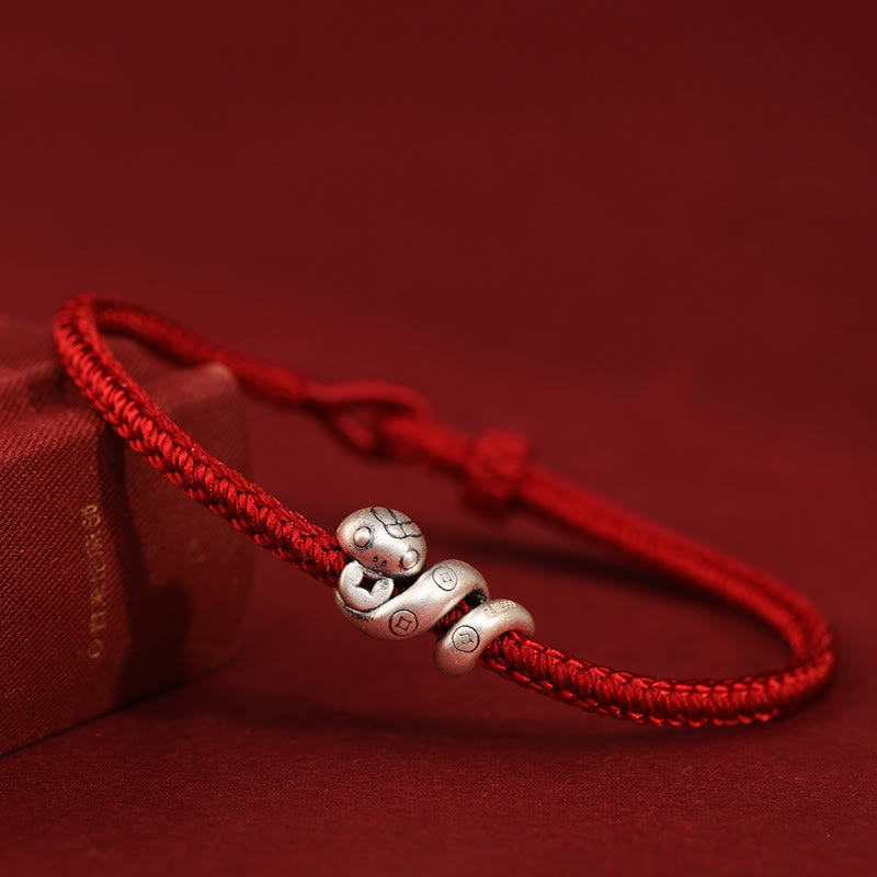 Fortune Jewel 999 Sterling Silver Year of the Snake Handmade Copper Coin Protection Braided Bracelet