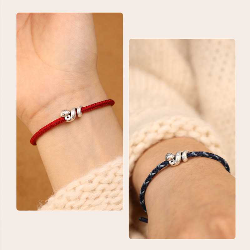 Fortune Jewel 999 Sterling Silver Year of the Snake Handmade Copper Coin Protection Braided Bracelet