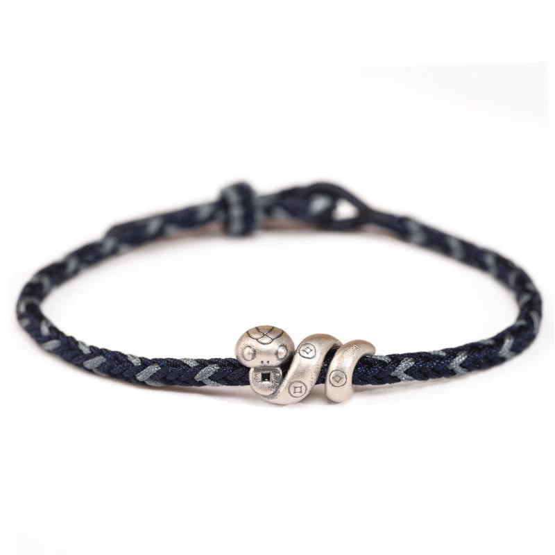 Fortune Jewel 999 Sterling Silver Year of the Snake Handmade Copper Coin Protection Braided Bracelet