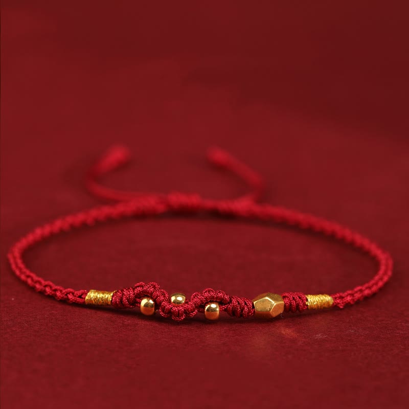 Fortune Jewel 999 Gold Year of the Snake Mini Gold Bead Handmade Luck Protection Braided Bracelet