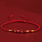 Fortune Jewel 999 Gold Year of the Snake Mini Gold Bead Handmade Luck Protection Braided Bracelet
