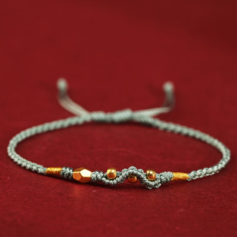 Fortune Jewel 999 Gold Year of the Snake Mini Gold Bead Handmade Luck Protection Braided Bracelet