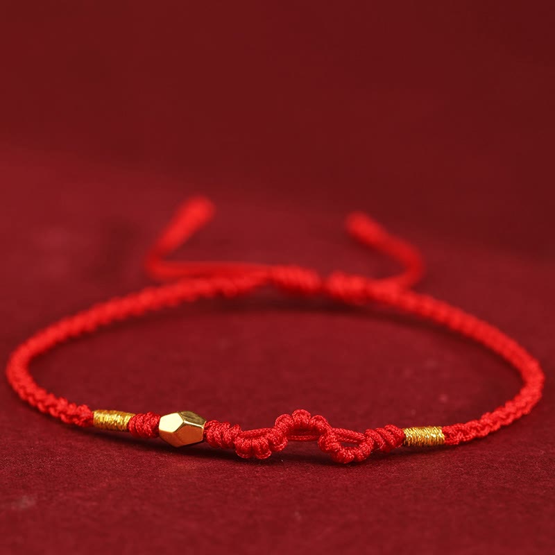 Fortune Jewel 999 Gold Year of the Snake Mini Gold Bead Handmade Luck Protection Braided Bracelet