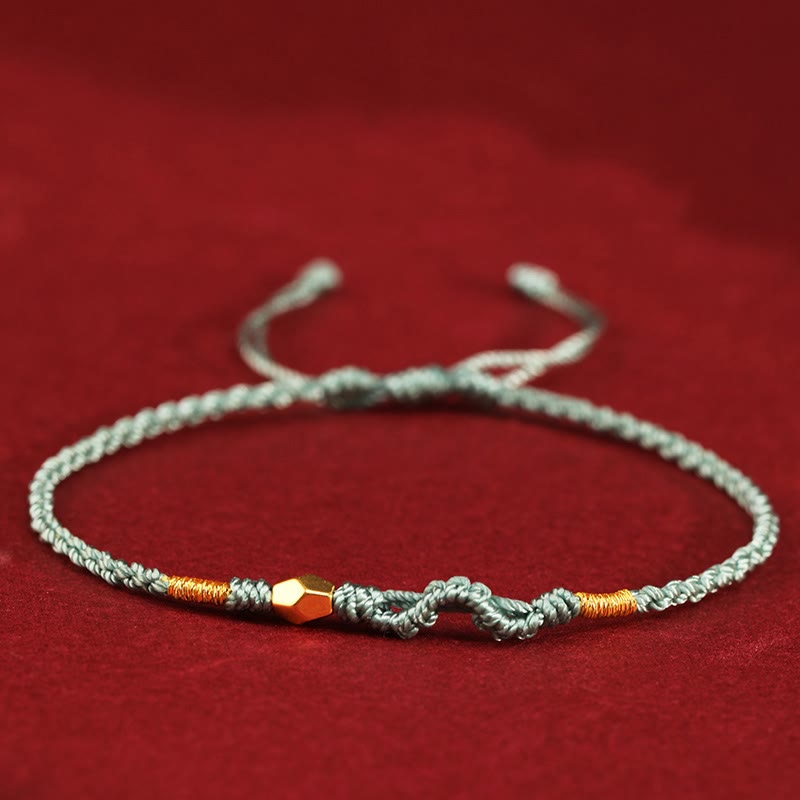 Fortune Jewel 999 Gold Year of the Snake Mini Gold Bead Handmade Luck Protection Braided Bracelet