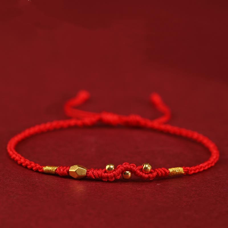 Fortune Jewel 999 Gold Year of the Snake Mini Gold Bead Handmade Luck Protection Braided Bracelet