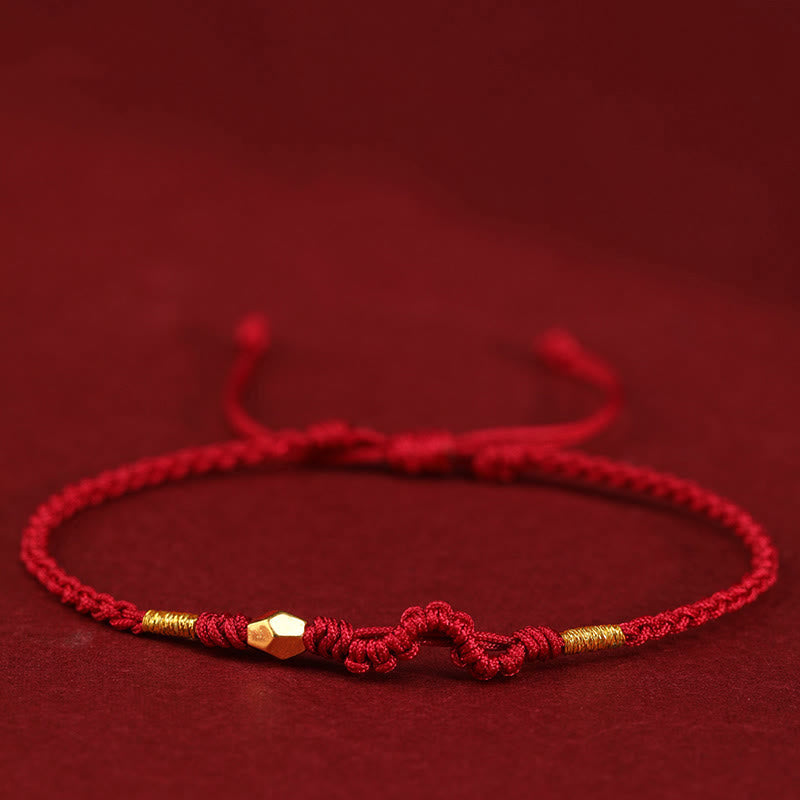 Fortune Jewel 999 Gold Year of the Snake Mini Gold Bead Handmade Luck Protection Braided Bracelet