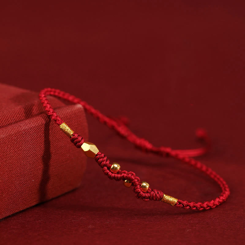 Fortune Jewel 999 Gold Year of the Snake Mini Gold Bead Handmade Luck Protection Braided Bracelet