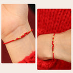 Fortune Jewel 999 Gold Year of the Snake Mini Gold Bead Handmade Luck Protection Braided Bracelet