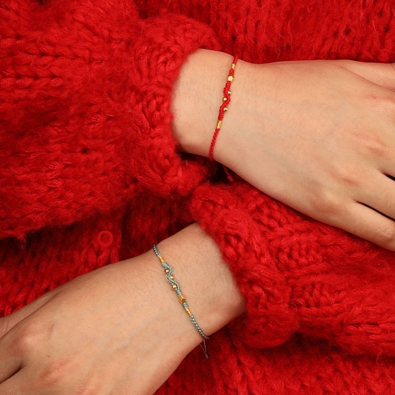 Fortune Jewel 999 Gold Year of the Snake Mini Gold Bead Handmade Luck Protection Braided Bracelet