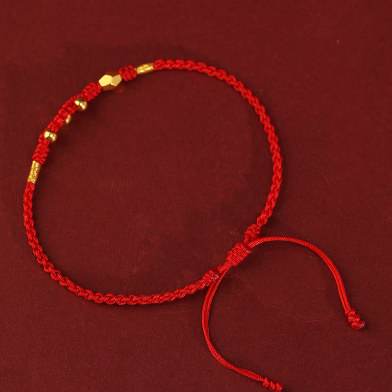 Fortune Jewel 999 Gold Year of the Snake Mini Gold Bead Handmade Luck Protection Braided Bracelet