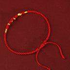 Fortune Jewel 999 Gold Year of the Snake Mini Gold Bead Handmade Luck Protection Braided Bracelet