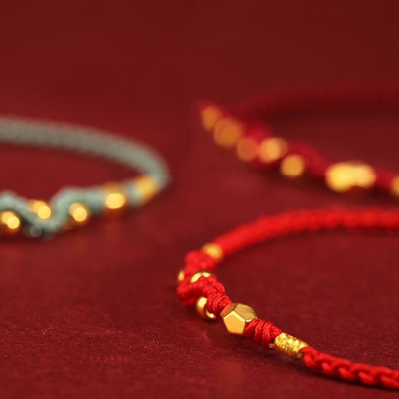 Fortune Jewel 999 Gold Year of the Snake Mini Gold Bead Handmade Luck Protection Braided Bracelet