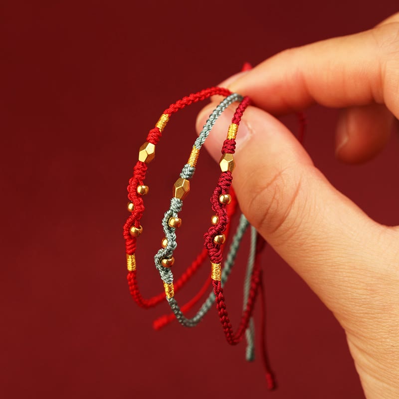 Fortune Jewel 999 Gold Year of the Snake Mini Gold Bead Handmade Luck Protection Braided Bracelet