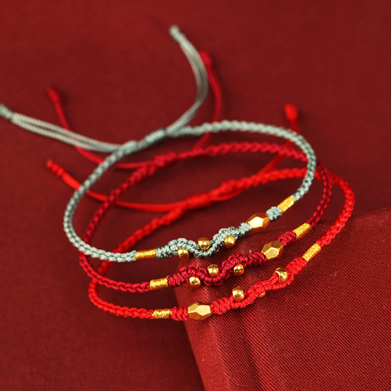 Fortune Jewel 999 Gold Year of the Snake Mini Gold Bead Handmade Luck Protection Braided Bracelet