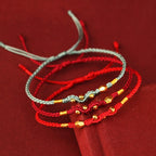 Fortune Jewel 999 Gold Year of the Snake Mini Gold Bead Handmade Luck Protection Braided Bracelet