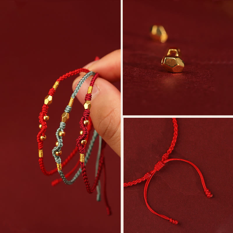 Fortune Jewel 999 Gold Year of the Snake Mini Gold Bead Handmade Luck Protection Braided Bracelet