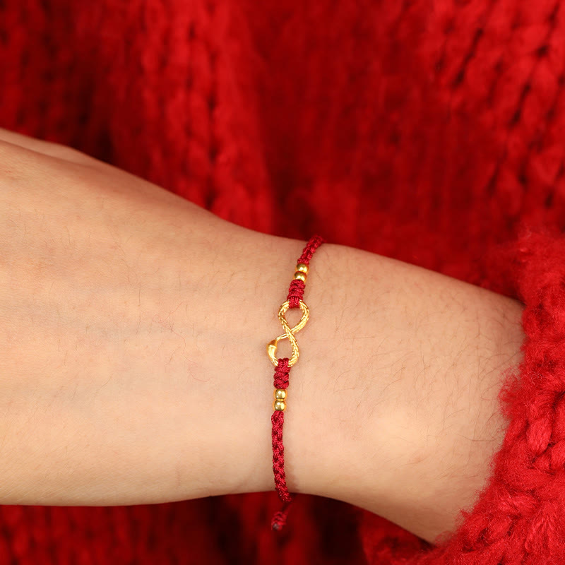 Fortune Jewel 999 Gold Year of the Snake Eternal Endless Knot Infinity Handmade Luck Bracelet