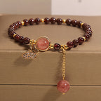 Fortune Jewel Natural Garnet Strawberry Quartz Butterfly Protection Bracelet