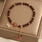Fortune Jewel Natural Garnet Strawberry Quartz Butterfly Protection Bracelet