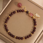 Fortune Jewel Natural Garnet Strawberry Quartz Butterfly Protection Bracelet