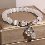 Fortune Jewel Cat's Eye Crystal Lucky Four Leaf Clover Charm Love Bracelet