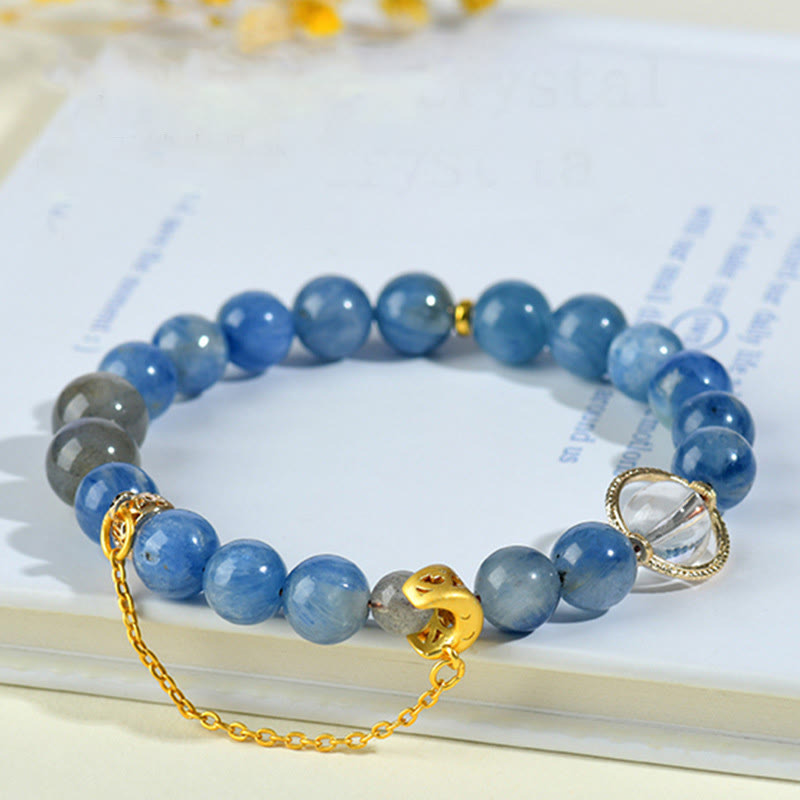 Fortune Jewel Natural Kyanite Labradorite White Crystal Crescent Moon Communication Bracelet