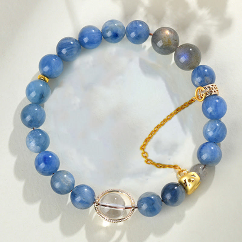 Fortune Jewel Natural Kyanite Labradorite White Crystal Crescent Moon Communication Bracelet