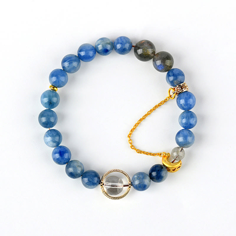 Fortune Jewel Natural Kyanite Labradorite White Crystal Crescent Moon Communication Bracelet