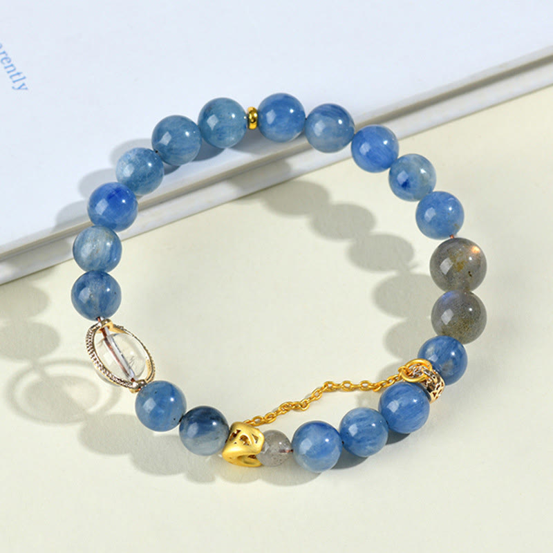 Fortune Jewel Natural Kyanite Labradorite White Crystal Crescent Moon Communication Bracelet