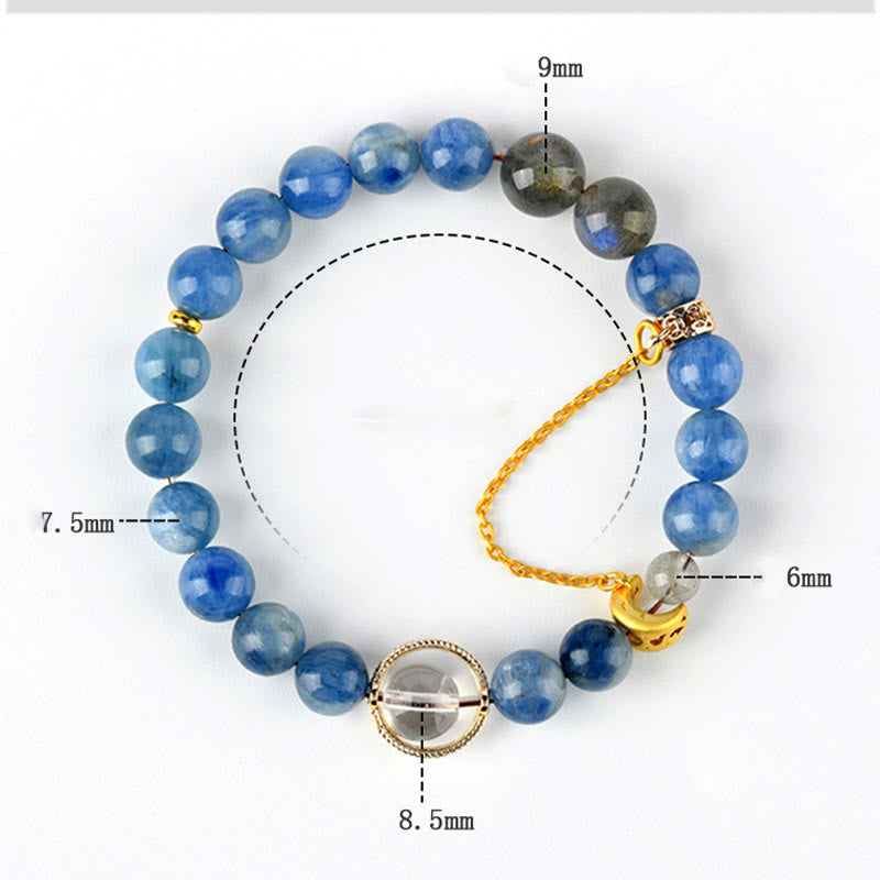 Fortune Jewel Natural Kyanite Labradorite White Crystal Crescent Moon Communication Bracelet