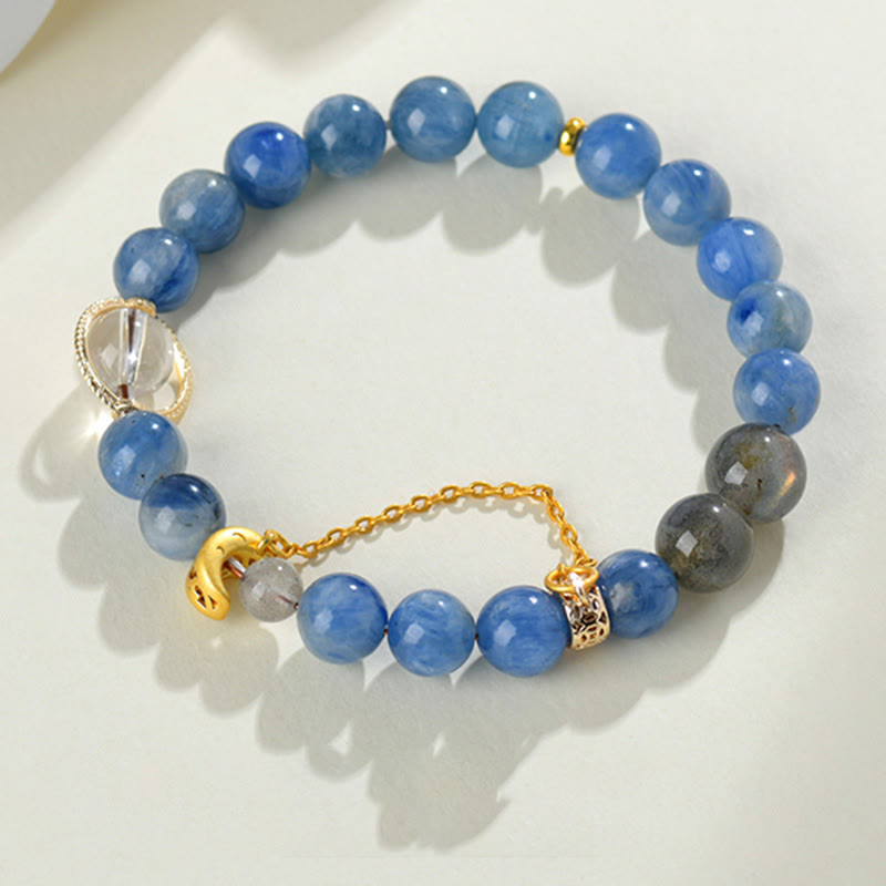 Fortune Jewel Natural Kyanite Labradorite White Crystal Crescent Moon Communication Bracelet