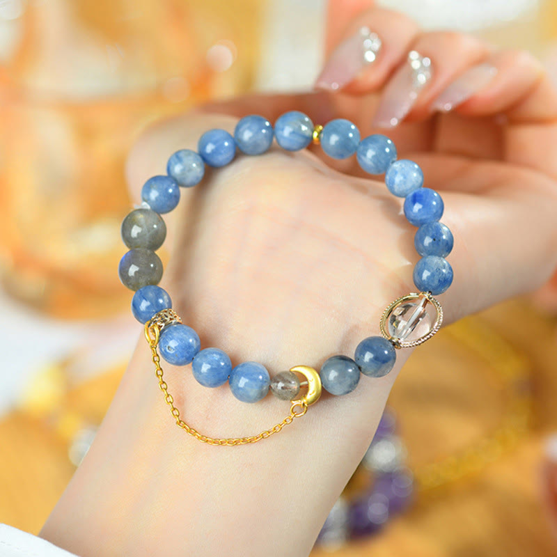 Fortune Jewel Natural Kyanite Labradorite White Crystal Crescent Moon Communication Bracelet
