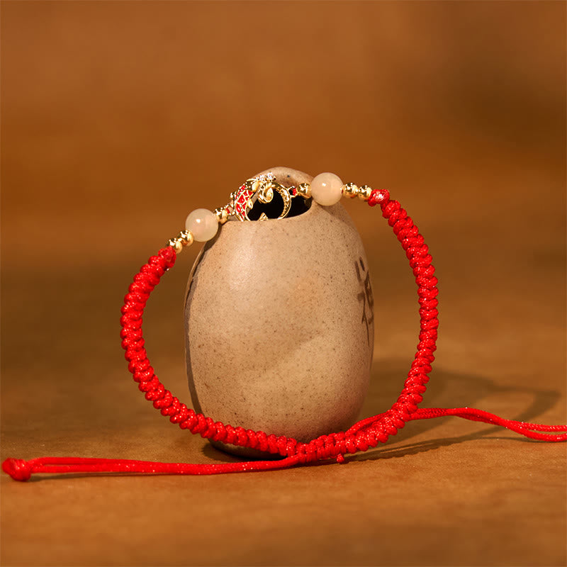 Fortune Jewel 925 Sterling Silver Hetian Jade Cinnabar Koi Fish Year Of Snake Red String Protection Braided Bracelet - Fortune Jewel