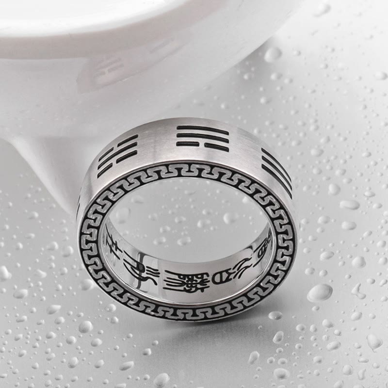 Fortune Jewel Bagua Yin Yang Taoist Nine-Character Mantra Titanium Steel Harmony Ring Fortune Jewel