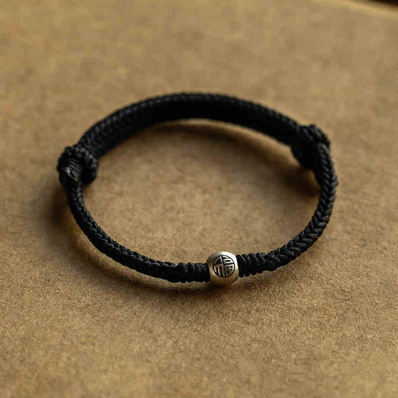 Fortune Jewel Handmade String 925 Sterling Silver Fu Bead Braided Fortune Bracelet