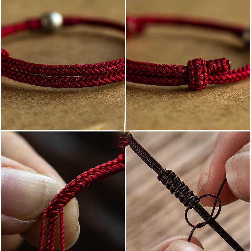 Fortune Jewel Handmade String 925 Sterling Silver Fu Bead Braided Fortune Bracelet