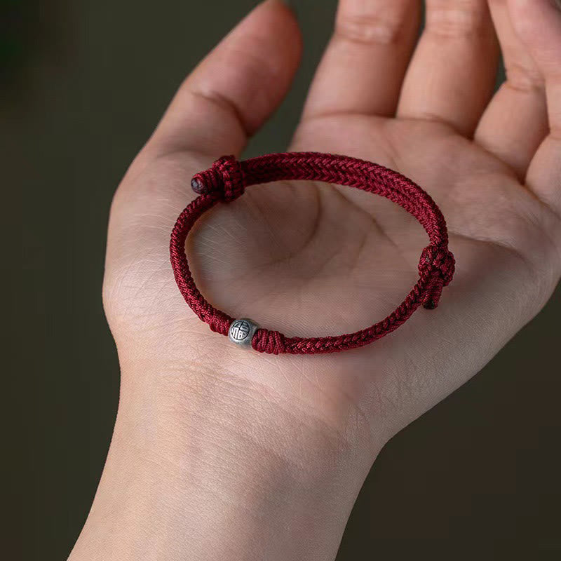 Fortune Jewel Handmade String 925 Sterling Silver Fu Bead Braided Fortune Bracelet
