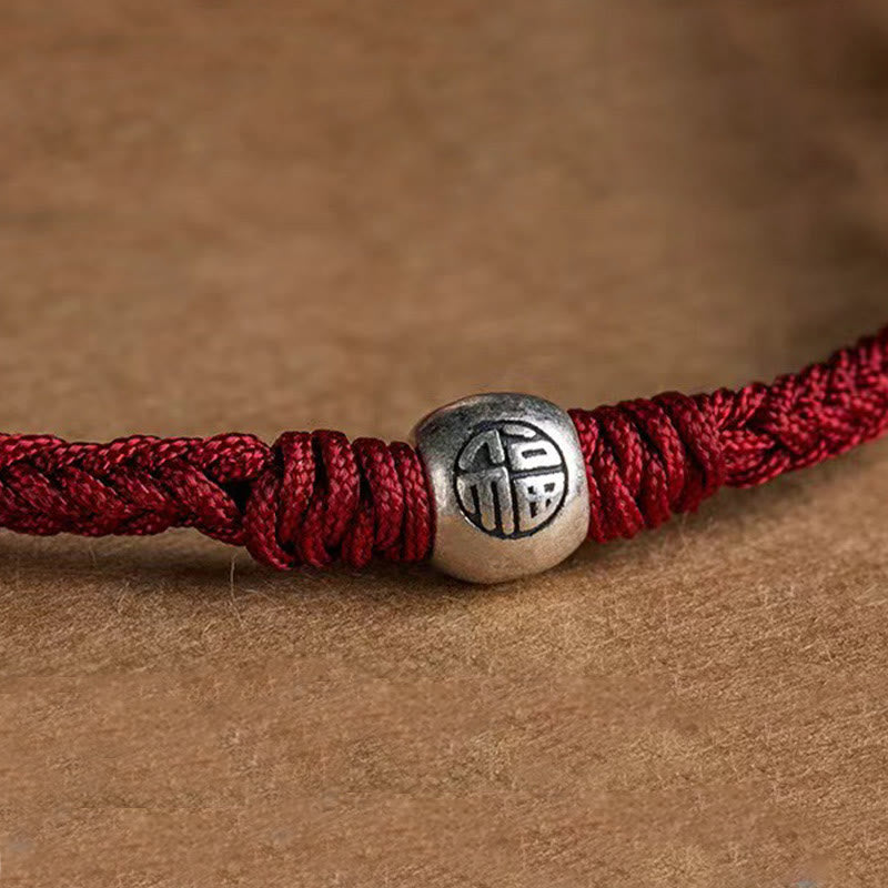 Fortune Jewel Handmade String 925 Sterling Silver Fu Bead Braided Fortune Bracelet